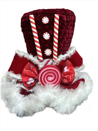 Fur trimmed Velvety Peppermint Top Hat-Accessories-Snobby Drops Fabric Backdrops for Photography, Exclusive Designs by Tara Mapes Photography, Enchanted Eye Creations by Tara Mapes, photography backgrounds, photography backdrops, fast shipping, US backdrops, cheap photography backdrops