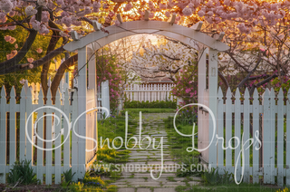 Garden Gate Arch with Flowers Fabric Backdrop-Fabric Photography Backdrop-Snobby Drops Fabric Backdrops for Photography, Exclusive Designs by Tara Mapes Photography, Enchanted Eye Creations by Tara Mapes, photography backgrounds, photography backdrops, fast shipping, US backdrops, cheap photography backdrops