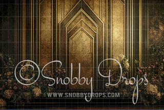 Gatsby Gold Black Art Deco Room with Flowers Fabric Backdrop-Fabric Photography Backdrop-Snobby Drops Fabric Backdrops for Photography, Exclusive Designs by Tara Mapes Photography, Enchanted Eye Creations by Tara Mapes, photography backgrounds, photography backdrops, fast shipping, US backdrops, cheap photography backdrops