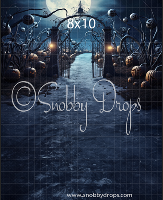 Ghoulish Gate Dark Christmas Fabric Backdrop Sweep-Fabric Photography Sweep-Snobby Drops Fabric Backdrops for Photography, Exclusive Designs by Tara Mapes Photography, Enchanted Eye Creations by Tara Mapes, photography backgrounds, photography backdrops, fast shipping, US backdrops, cheap photography backdrops