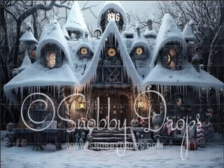 Ghoulma's House Dark Christmas House Halloween Fabric Backdrop-Fabric Photography Backdrop-Snobby Drops Fabric Backdrops for Photography, Exclusive Designs by Tara Mapes Photography, Enchanted Eye Creations by Tara Mapes, photography backgrounds, photography backdrops, fast shipping, US backdrops, cheap photography backdrops