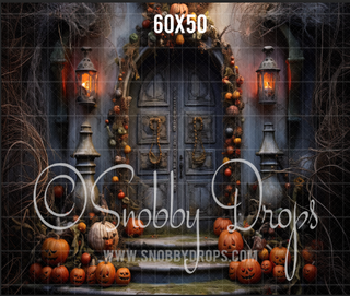 Ghouls Gateway Dark Christmas Door Halloween Fabric Backdrop-Fabric Photography Backdrop-Snobby Drops Fabric Backdrops for Photography, Exclusive Designs by Tara Mapes Photography, Enchanted Eye Creations by Tara Mapes, photography backgrounds, photography backdrops, fast shipping, US backdrops, cheap photography backdrops