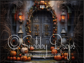 Ghouls Gateway Dark Christmas Door Halloween Fabric Backdrop-Fabric Photography Backdrop-Snobby Drops Fabric Backdrops for Photography, Exclusive Designs by Tara Mapes Photography, Enchanted Eye Creations by Tara Mapes, photography backgrounds, photography backdrops, fast shipping, US backdrops, cheap photography backdrops