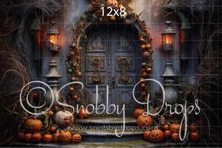 Ghouls Gateway Dark Christmas Door Halloween Fabric Backdrop-Fabric Photography Backdrop-Snobby Drops Fabric Backdrops for Photography, Exclusive Designs by Tara Mapes Photography, Enchanted Eye Creations by Tara Mapes, photography backgrounds, photography backdrops, fast shipping, US backdrops, cheap photography backdrops