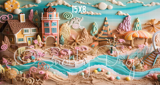 Gingerbread Beach Fabric Backdrop-Fabric Photography Backdrop-Snobby Drops Fabric Backdrops for Photography, Exclusive Designs by Tara Mapes Photography, Enchanted Eye Creations by Tara Mapes, photography backgrounds, photography backdrops, fast shipping, US backdrops, cheap photography backdrops