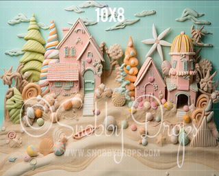 Gingerbread Beach Fabric Backdrop-Fabric Photography Backdrop-Snobby Drops Fabric Backdrops for Photography, Exclusive Designs by Tara Mapes Photography, Enchanted Eye Creations by Tara Mapes, photography backgrounds, photography backdrops, fast shipping, US backdrops, cheap photography backdrops