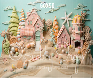 Gingerbread Beach Fabric Backdrop-Fabric Photography Backdrop-Snobby Drops Fabric Backdrops for Photography, Exclusive Designs by Tara Mapes Photography, Enchanted Eye Creations by Tara Mapes, photography backgrounds, photography backdrops, fast shipping, US backdrops, cheap photography backdrops