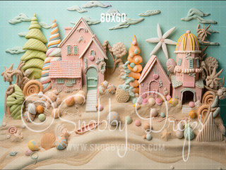 Gingerbread Beach Fabric Backdrop-Fabric Photography Backdrop-Snobby Drops Fabric Backdrops for Photography, Exclusive Designs by Tara Mapes Photography, Enchanted Eye Creations by Tara Mapes, photography backgrounds, photography backdrops, fast shipping, US backdrops, cheap photography backdrops