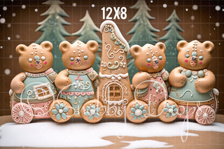 Gingerbread Bears Fabric Backdrop-Fabric Photography Backdrop-Snobby Drops Fabric Backdrops for Photography, Exclusive Designs by Tara Mapes Photography, Enchanted Eye Creations by Tara Mapes, photography backgrounds, photography backdrops, fast shipping, US backdrops, cheap photography backdrops