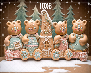 Gingerbread Bears Fabric Backdrop-Fabric Photography Backdrop-Snobby Drops Fabric Backdrops for Photography, Exclusive Designs by Tara Mapes Photography, Enchanted Eye Creations by Tara Mapes, photography backgrounds, photography backdrops, fast shipping, US backdrops, cheap photography backdrops