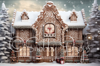 Gingerbread Christmas House Fabric Backdrop-Fabric Photography Backdrop-Snobby Drops Fabric Backdrops for Photography, Exclusive Designs by Tara Mapes Photography, Enchanted Eye Creations by Tara Mapes, photography backgrounds, photography backdrops, fast shipping, US backdrops, cheap photography backdrops