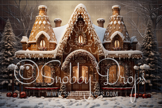 Gingerbread Christmas House Fabric Backdrop-Fabric Photography Backdrop-Snobby Drops Fabric Backdrops for Photography, Exclusive Designs by Tara Mapes Photography, Enchanted Eye Creations by Tara Mapes, photography backgrounds, photography backdrops, fast shipping, US backdrops, cheap photography backdrops