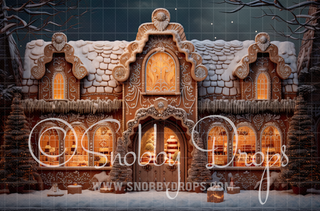 Gingerbread Christmas House Fabric Backdrop-Fabric Photography Backdrop-Snobby Drops Fabric Backdrops for Photography, Exclusive Designs by Tara Mapes Photography, Enchanted Eye Creations by Tara Mapes, photography backgrounds, photography backdrops, fast shipping, US backdrops, cheap photography backdrops