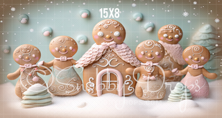 Gingerbread Family Fabric Backdrop-Fabric Photography Backdrop-Snobby Drops Fabric Backdrops for Photography, Exclusive Designs by Tara Mapes Photography, Enchanted Eye Creations by Tara Mapes, photography backgrounds, photography backdrops, fast shipping, US backdrops, cheap photography backdrops