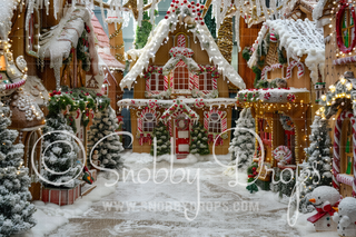 Gingerbread House Town Fabric Backdrop-Fabric Photography Backdrop-Snobby Drops Fabric Backdrops for Photography, Exclusive Designs by Tara Mapes Photography, Enchanted Eye Creations by Tara Mapes, photography backgrounds, photography backdrops, fast shipping, US backdrops, cheap photography backdrops