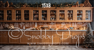 Gingerbread Kitchen Fabric Backdrop-Fabric Photography Backdrop-Snobby Drops Fabric Backdrops for Photography, Exclusive Designs by Tara Mapes Photography, Enchanted Eye Creations by Tara Mapes, photography backgrounds, photography backdrops, fast shipping, US backdrops, cheap photography backdrops