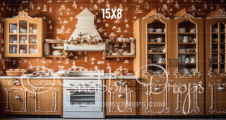 Gingerbread Kitchen Fabric Backdrop-Fabric Photography Backdrop-Snobby Drops Fabric Backdrops for Photography, Exclusive Designs by Tara Mapes Photography, Enchanted Eye Creations by Tara Mapes, photography backgrounds, photography backdrops, fast shipping, US backdrops, cheap photography backdrops