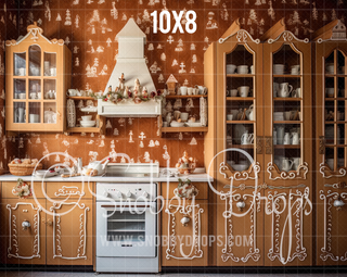 Gingerbread Kitchen Fabric Backdrop-Fabric Photography Backdrop-Snobby Drops Fabric Backdrops for Photography, Exclusive Designs by Tara Mapes Photography, Enchanted Eye Creations by Tara Mapes, photography backgrounds, photography backdrops, fast shipping, US backdrops, cheap photography backdrops