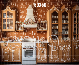 Gingerbread Kitchen Fabric Backdrop-Fabric Photography Backdrop-Snobby Drops Fabric Backdrops for Photography, Exclusive Designs by Tara Mapes Photography, Enchanted Eye Creations by Tara Mapes, photography backgrounds, photography backdrops, fast shipping, US backdrops, cheap photography backdrops