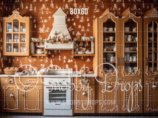 Gingerbread Kitchen Fabric Backdrop-Fabric Photography Backdrop-Snobby Drops Fabric Backdrops for Photography, Exclusive Designs by Tara Mapes Photography, Enchanted Eye Creations by Tara Mapes, photography backgrounds, photography backdrops, fast shipping, US backdrops, cheap photography backdrops