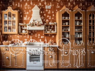 Gingerbread Kitchen Fabric Backdrop-Fabric Photography Backdrop-Snobby Drops Fabric Backdrops for Photography, Exclusive Designs by Tara Mapes Photography, Enchanted Eye Creations by Tara Mapes, photography backgrounds, photography backdrops, fast shipping, US backdrops, cheap photography backdrops