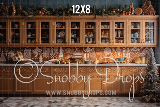 Gingerbread Kitchen Fabric Backdrop-Fabric Photography Backdrop-Snobby Drops Fabric Backdrops for Photography, Exclusive Designs by Tara Mapes Photography, Enchanted Eye Creations by Tara Mapes, photography backgrounds, photography backdrops, fast shipping, US backdrops, cheap photography backdrops