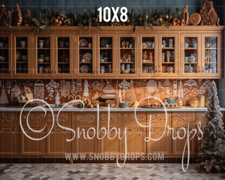 Gingerbread Kitchen Fabric Backdrop-Fabric Photography Backdrop-Snobby Drops Fabric Backdrops for Photography, Exclusive Designs by Tara Mapes Photography, Enchanted Eye Creations by Tara Mapes, photography backgrounds, photography backdrops, fast shipping, US backdrops, cheap photography backdrops