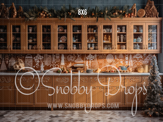 Gingerbread Kitchen Fabric Backdrop-Fabric Photography Backdrop-Snobby Drops Fabric Backdrops for Photography, Exclusive Designs by Tara Mapes Photography, Enchanted Eye Creations by Tara Mapes, photography backgrounds, photography backdrops, fast shipping, US backdrops, cheap photography backdrops