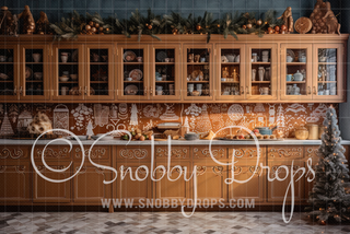 Gingerbread Kitchen Fabric Backdrop-Fabric Photography Backdrop-Snobby Drops Fabric Backdrops for Photography, Exclusive Designs by Tara Mapes Photography, Enchanted Eye Creations by Tara Mapes, photography backgrounds, photography backdrops, fast shipping, US backdrops, cheap photography backdrops