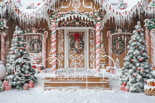 Gingerbread Porch Fabric Backdrop-Fabric Photography Backdrop-Snobby Drops Fabric Backdrops for Photography, Exclusive Designs by Tara Mapes Photography, Enchanted Eye Creations by Tara Mapes, photography backgrounds, photography backdrops, fast shipping, US backdrops, cheap photography backdrops