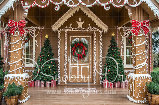 Gingerbread Porch Fabric Backdrop-Fabric Photography Backdrop-Snobby Drops Fabric Backdrops for Photography, Exclusive Designs by Tara Mapes Photography, Enchanted Eye Creations by Tara Mapes, photography backgrounds, photography backdrops, fast shipping, US backdrops, cheap photography backdrops