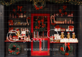 Gingerbread Shop Fabric Backdrop-Fabric Photography Backdrop-Snobby Drops Fabric Backdrops for Photography, Exclusive Designs by Tara Mapes Photography, Enchanted Eye Creations by Tara Mapes, photography backgrounds, photography backdrops, fast shipping, US backdrops, cheap photography backdrops