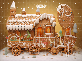 Gingerbread Train Fabric Backdrop-Fabric Photography Backdrop-Snobby Drops Fabric Backdrops for Photography, Exclusive Designs by Tara Mapes Photography, Enchanted Eye Creations by Tara Mapes, photography backgrounds, photography backdrops, fast shipping, US backdrops, cheap photography backdrops