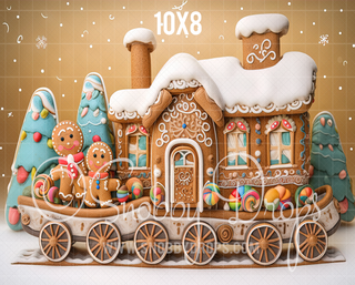 Gingerbread Train Fabric Backdrop-Fabric Photography Backdrop-Snobby Drops Fabric Backdrops for Photography, Exclusive Designs by Tara Mapes Photography, Enchanted Eye Creations by Tara Mapes, photography backgrounds, photography backdrops, fast shipping, US backdrops, cheap photography backdrops