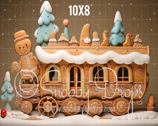 Gingerbread Train Fabric Backdrop-Fabric Photography Backdrop-Snobby Drops Fabric Backdrops for Photography, Exclusive Designs by Tara Mapes Photography, Enchanted Eye Creations by Tara Mapes, photography backgrounds, photography backdrops, fast shipping, US backdrops, cheap photography backdrops