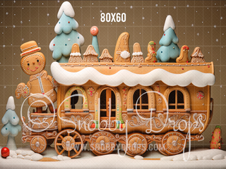 Gingerbread Train Fabric Backdrop-Fabric Photography Backdrop-Snobby Drops Fabric Backdrops for Photography, Exclusive Designs by Tara Mapes Photography, Enchanted Eye Creations by Tara Mapes, photography backgrounds, photography backdrops, fast shipping, US backdrops, cheap photography backdrops