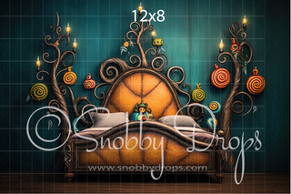 Gingy Boo Dark Christmas Bed Headboard Fabric Backdrop-Fabric Photography Backdrop-Snobby Drops Fabric Backdrops for Photography, Exclusive Designs by Tara Mapes Photography, Enchanted Eye Creations by Tara Mapes, photography backgrounds, photography backdrops, fast shipping, US backdrops, cheap photography backdrops