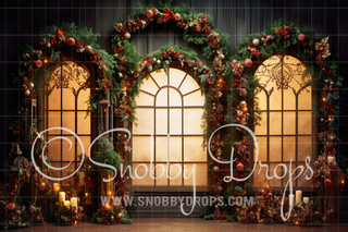 Glowing Christmas Window Fabric Backdrop-Fabric Photography Backdrop-Snobby Drops Fabric Backdrops for Photography, Exclusive Designs by Tara Mapes Photography, Enchanted Eye Creations by Tara Mapes, photography backgrounds, photography backdrops, fast shipping, US backdrops, cheap photography backdrops