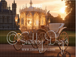 Glowing Princess Carriage at Castle Fabric Backdrop-Fabric Photography Backdrop-Snobby Drops Fabric Backdrops for Photography, Exclusive Designs by Tara Mapes Photography, Enchanted Eye Creations by Tara Mapes, photography backgrounds, photography backdrops, fast shipping, US backdrops, cheap photography backdrops