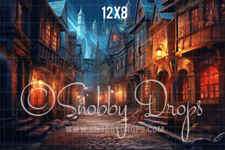 Glowing Wizard Alley Fabric Backdrop-Fabric Photography Backdrop-Snobby Drops Fabric Backdrops for Photography, Exclusive Designs by Tara Mapes Photography, Enchanted Eye Creations by Tara Mapes, photography backgrounds, photography backdrops, fast shipping, US backdrops, cheap photography backdrops