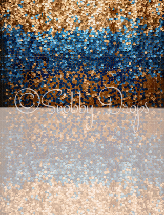 Gold and Blue Sequins Eras Fabric Backdrop Sweep-Fabric Photography Sweep-Snobby Drops Fabric Backdrops for Photography, Exclusive Designs by Tara Mapes Photography, Enchanted Eye Creations by Tara Mapes, photography backgrounds, photography backdrops, fast shipping, US backdrops, cheap photography backdrops