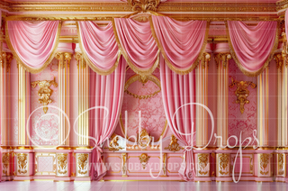 Gold and Pink Baroque Room Fabric Backdrop-Fabric Photography Backdrop-Snobby Drops Fabric Backdrops for Photography, Exclusive Designs by Tara Mapes Photography, Enchanted Eye Creations by Tara Mapes, photography backgrounds, photography backdrops, fast shipping, US backdrops, cheap photography backdrops