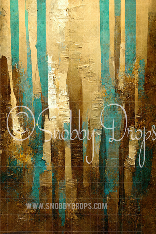 Gold and Teal Drips Fine Art Fabric Backdrop Sweep-Fabric Photography Sweep-Snobby Drops Fabric Backdrops for Photography, Exclusive Designs by Tara Mapes Photography, Enchanted Eye Creations by Tara Mapes, photography backgrounds, photography backdrops, fast shipping, US backdrops, cheap photography backdrops