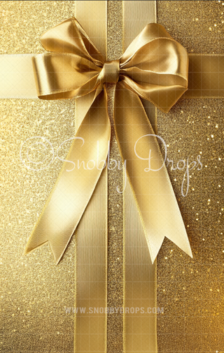 Gold Glitter Bow and Ribbon Fabric Backdrop Sweep-Fabric Photography Sweep-Snobby Drops Fabric Backdrops for Photography, Exclusive Designs by Tara Mapes Photography, Enchanted Eye Creations by Tara Mapes, photography backgrounds, photography backdrops, fast shipping, US backdrops, cheap photography backdrops