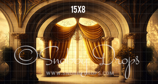 Gold Room Arch with Curtains Fabric Backdrop-Fabric Photography Backdrop-Snobby Drops Fabric Backdrops for Photography, Exclusive Designs by Tara Mapes Photography, Enchanted Eye Creations by Tara Mapes, photography backgrounds, photography backdrops, fast shipping, US backdrops, cheap photography backdrops