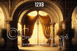 Gold Room Arch with Curtains Fabric Backdrop-Fabric Photography Backdrop-Snobby Drops Fabric Backdrops for Photography, Exclusive Designs by Tara Mapes Photography, Enchanted Eye Creations by Tara Mapes, photography backgrounds, photography backdrops, fast shipping, US backdrops, cheap photography backdrops