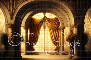 Gold Room Arch with Curtains Fabric Backdrop-Fabric Photography Backdrop-Snobby Drops Fabric Backdrops for Photography, Exclusive Designs by Tara Mapes Photography, Enchanted Eye Creations by Tara Mapes, photography backgrounds, photography backdrops, fast shipping, US backdrops, cheap photography backdrops