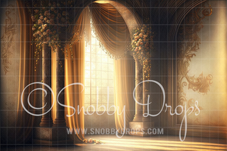 Gold Room Arch with Curtains Fabric Backdrop-Fabric Photography Backdrop-Snobby Drops Fabric Backdrops for Photography, Exclusive Designs by Tara Mapes Photography, Enchanted Eye Creations by Tara Mapes, photography backgrounds, photography backdrops, fast shipping, US backdrops, cheap photography backdrops
