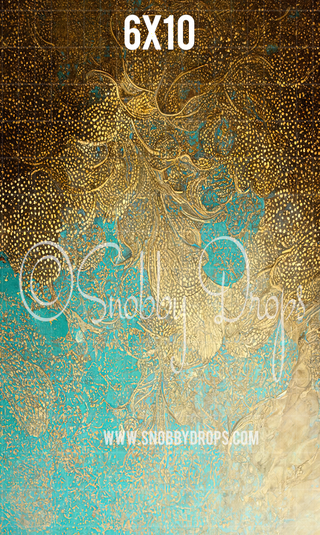 Gold & Turquoise Fine Art Fabric Backdrop Sweep-Fabric Photography Sweep-Snobby Drops Fabric Backdrops for Photography, Exclusive Designs by Tara Mapes Photography, Enchanted Eye Creations by Tara Mapes, photography backgrounds, photography backdrops, fast shipping, US backdrops, cheap photography backdrops