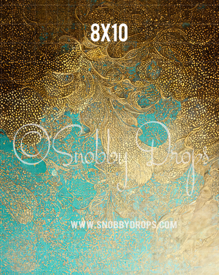 Gold & Turquoise Fine Art Fabric Backdrop Sweep-Fabric Photography Sweep-Snobby Drops Fabric Backdrops for Photography, Exclusive Designs by Tara Mapes Photography, Enchanted Eye Creations by Tara Mapes, photography backgrounds, photography backdrops, fast shipping, US backdrops, cheap photography backdrops